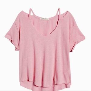 Free People Linen blend Tee Shirt Short Sleeve Women's Small Lightweight